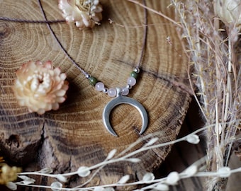 Moon necklace with 935 silver moon pendant | handmade gemstone necklace | boho jewelry | jewelry for women, clarity & intuition