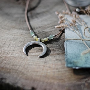 Moon Necklace - Calcite - Aventurine - Crescent Moon - Silver Jewelry - Handmade Necklace - Moon Symbol - Moon - Delicate Necklace - For Her