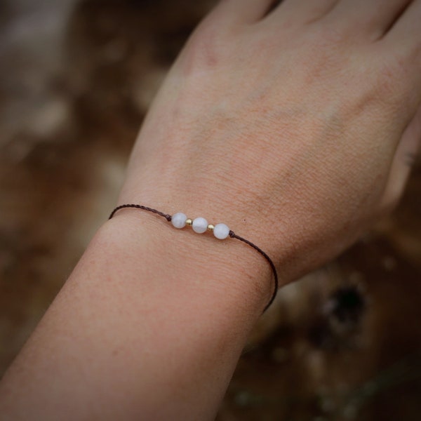 Bracelet - anklet - moonstone - friendship bracelet - macrame ribbon - for her - dainty