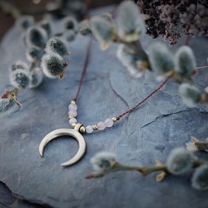 Moon Necklace - Crescent Moon - Brass Jewelry - Handmade Necklace - Moonstone - Moon Symbol - Moon - Delicate Necklace - For Her