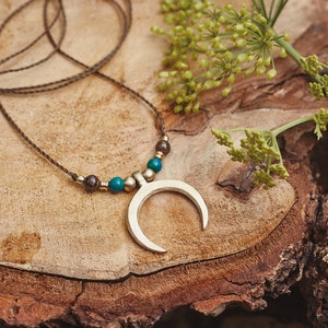 Moon Necklace - Crescent Moon - Brass Jewelry - Turquoise - Handmade Necklace - Moon Symbol - Moon - Delicate Necklace - For Her