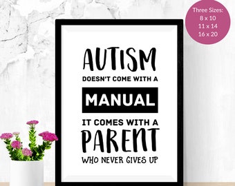 El autismo no viene con un manual / Descargas de carteles JPEG / Cartel de arte de citas de autismo / OT Office SPED / Autismo Aspergers / Padres con autismo