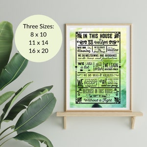 Nesta Casa Fazemos Autismo | Downloads JPEG | Arte da aguarela do verde das citações do autismo pôster | Necessidades Especiais | Arte inspiradora do autismo | SPED