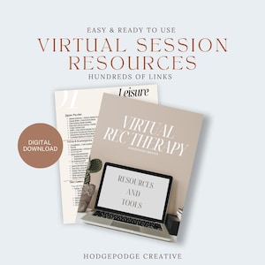Peut inclure: Visuel de téléchargement numérique avec le texte « Virtual Session Resources » et « Hundreds of Links ». L'image comprend un ordinateur portable affichant « Resources and Tools », un document avec une liste et un bouton rond indiquant « Digital Download ».