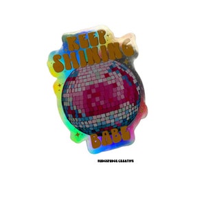 Holographic Disco Ball Sticker – Retro Vinyl Decal for Laptop, Water Bottle, Journal – 1.5”x2”