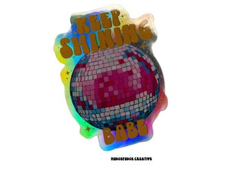 Holographic Disco Ball Sticker – Retro Vinyl Decal for Laptop, Water Bottle, Journal – 1.5”x2”