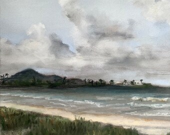 ORIGINAL Castles Beach Pastel Painting | Kailua, HI | Kailua Beach Painting | 7x5 inches