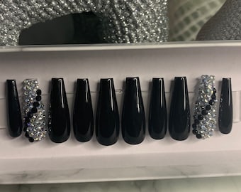 Crystal Black Press-On Nails | Black Nails