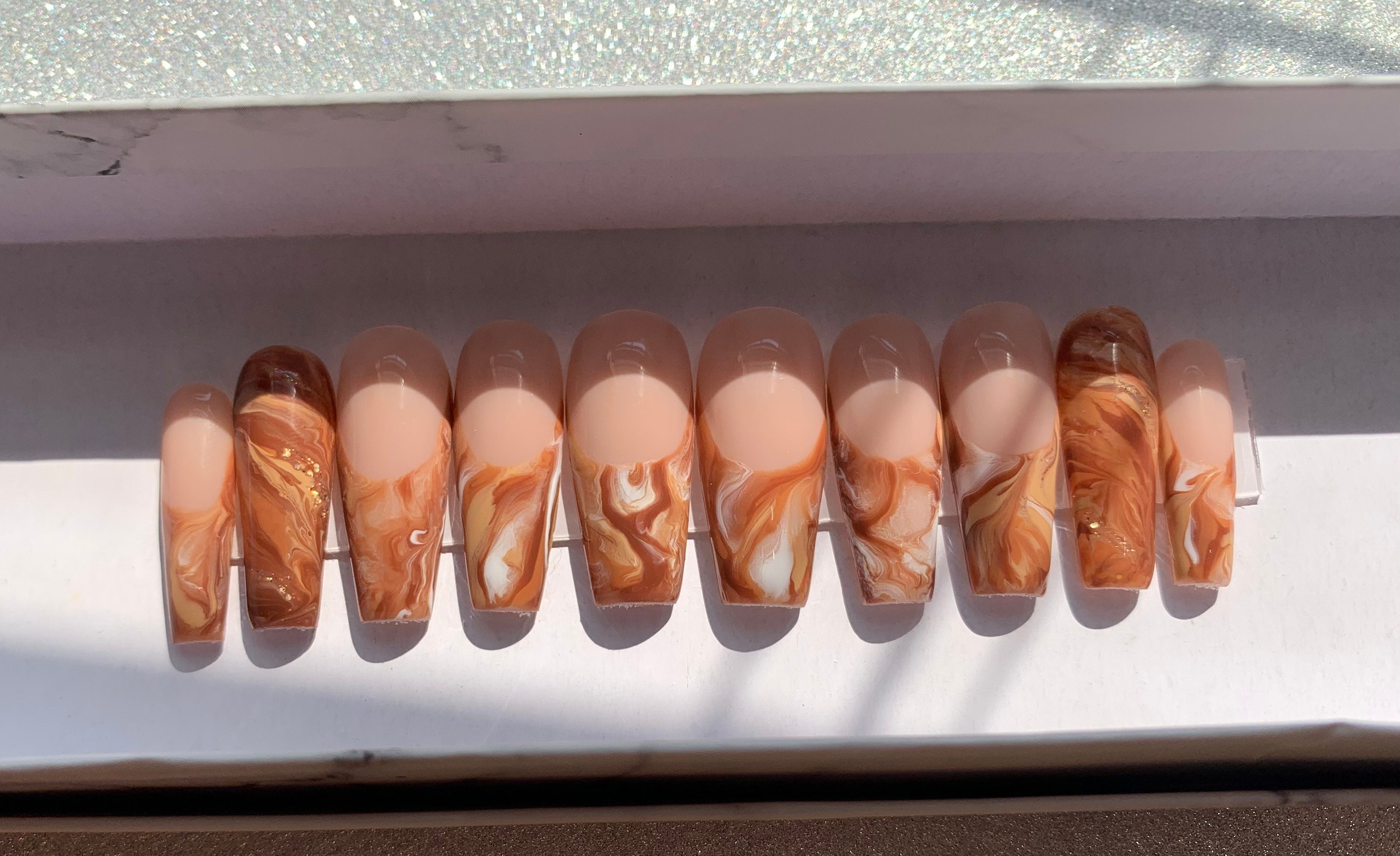 Brown Marble French Tip Nails - Etsy