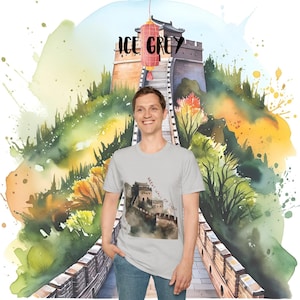 Chinesische Mauer T-Shirt | Historisches Wahrzeichen Graphic Tee | Reise-Souvenir-Shirt | China Erbsen-Kleid | Unisex Touristen Geschenk