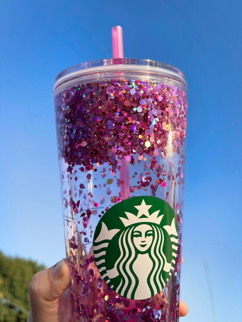 Starbucks Snow Globe Tumbler Purple Glitter Cup 24oz Venti Etsy