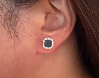 Simple Black Rhinestone Stud Invisible Clip On Earrings