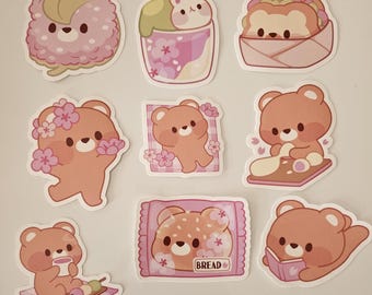 Niedliche Kawaii Bär Frühling Sakura Aufkleber