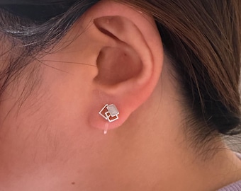 Silver Tone Geometric Square Stud Invisible Clip On Earrings