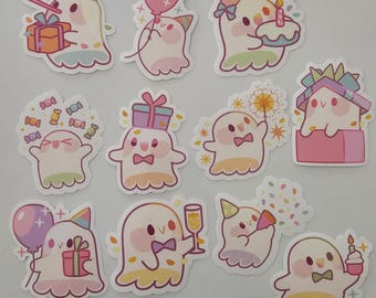 Cute Kawaii Birthday Celebration Ghost Stickers