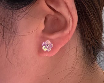 Iridescent Flower Stud Invisible Clip On Earrings
