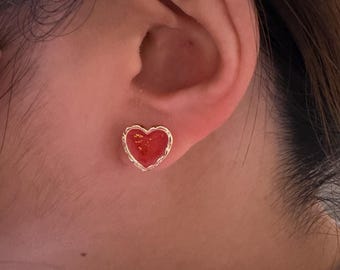 Glitter Heart Stud Invisible Clip on Earrings