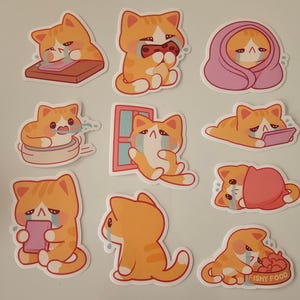 Lindas pegatinas de gato triste llorando kawaii
