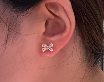 Gold Tone Rhinestone Bow Invisible Clip On Earrings