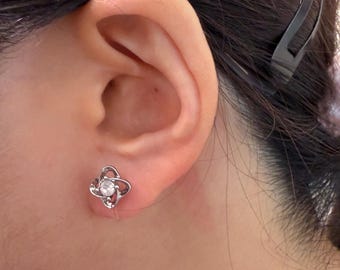 Silver Tone Geometric Rhinestone Stud Invisible Clip On Earrings
