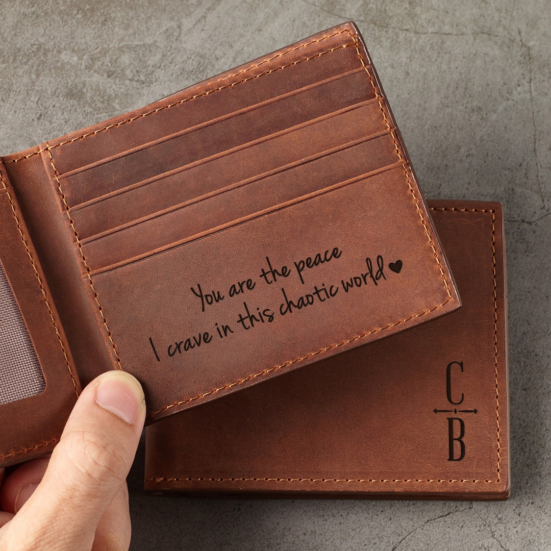 Personalized Leather Wallet, Bifold Wallet for Husband, Anniversary Gift for Husband, Monogram ...