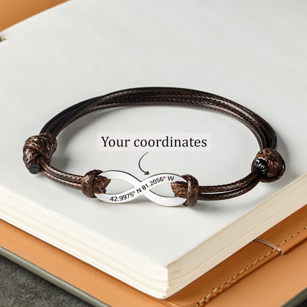 Son Coordinates Bracelet, Christmas Gift for Son, Gift from Mom, Son Graduation Gift, Personalized Leather Bracelet Men