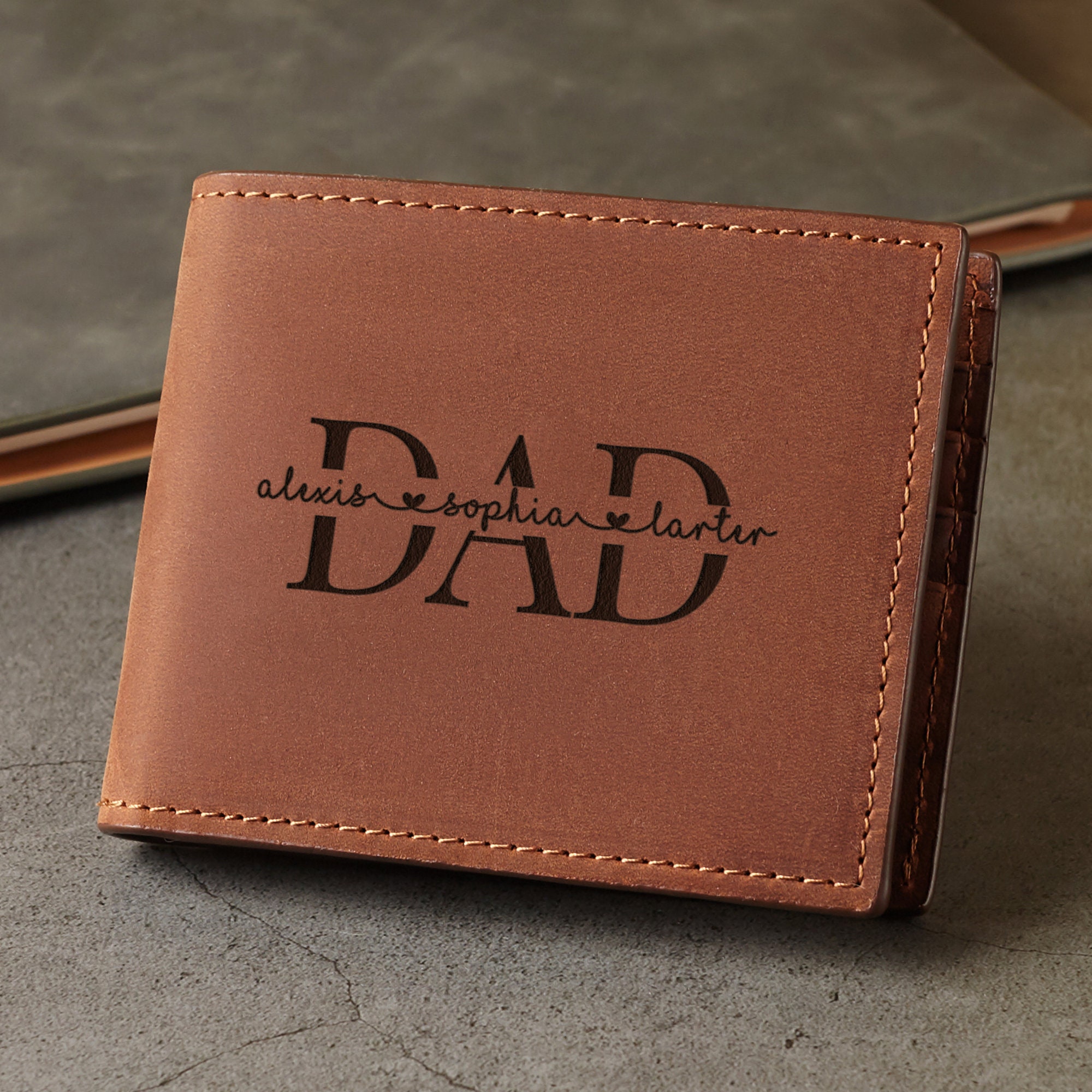 Brown Wallet with Name  Custom Name Wallets for Fathers & Sons
