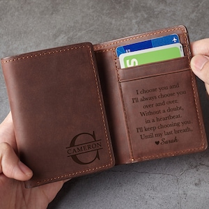 Cartera personalizada para hombres, cartera triple grabada, regalo para el marido, cartera con nombre, cartera para papá, regalo para él