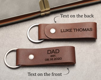 Dad Keychain, Keychain for New Dad, First Time Dad Gift, Father's Day Gift, Christmas Gift for Husband, Personalized Leather Keychain