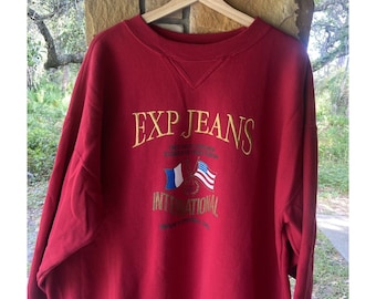 VINTAGE EXPRESS JEANS embroidered red sweatshirt xl