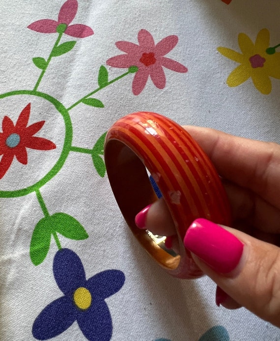 Vintage, bangle, bracelet, wood, striped, orange, 