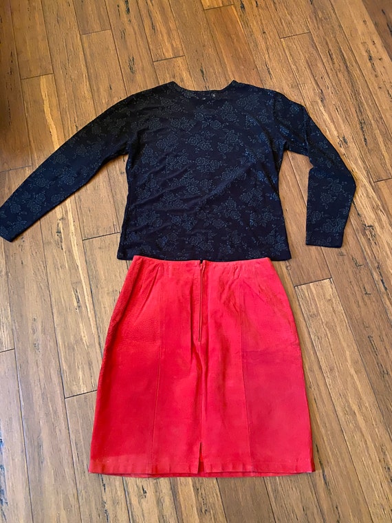 Vintage, Women’s suede skirt, Red, Mini, Size 11 - image 2