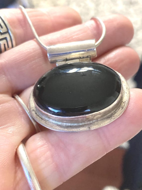 vintage silver black onyx pendant necklace