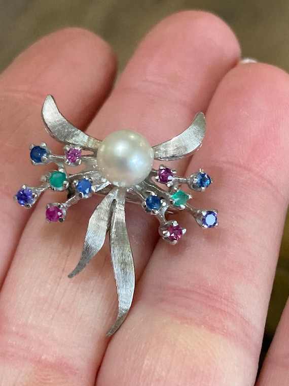 Tiny 14k gold pearl and sapphire enhancer