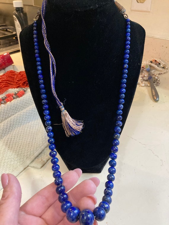 Vintage Lapis beaded silk necklace
