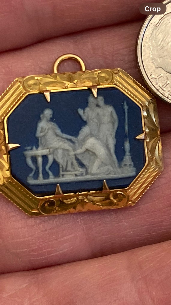 Antique Wedgwood scenic blue cameo/10k gold