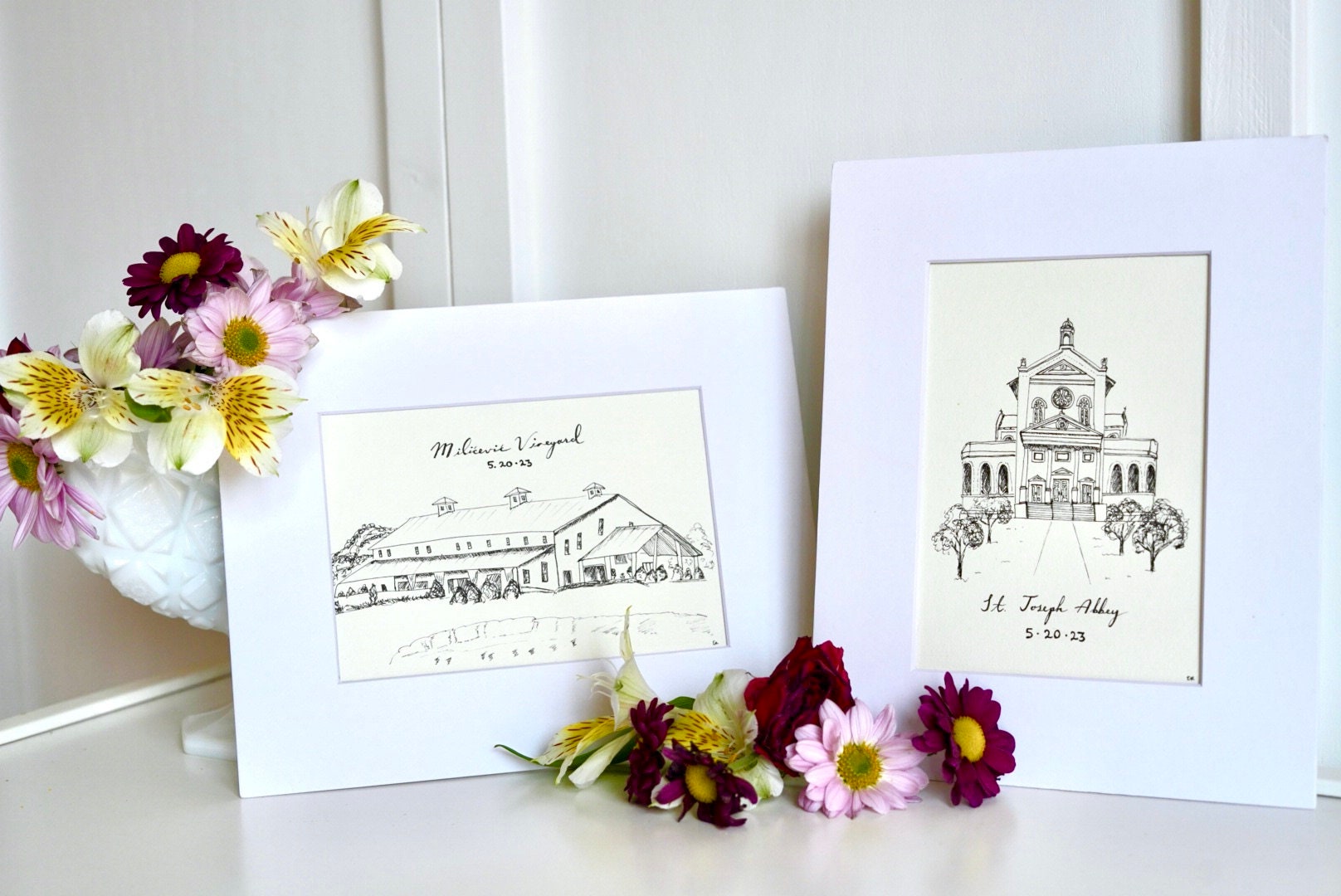 Custom Church and Venue Illustration Set for Wedding, Anniversary Gift ...