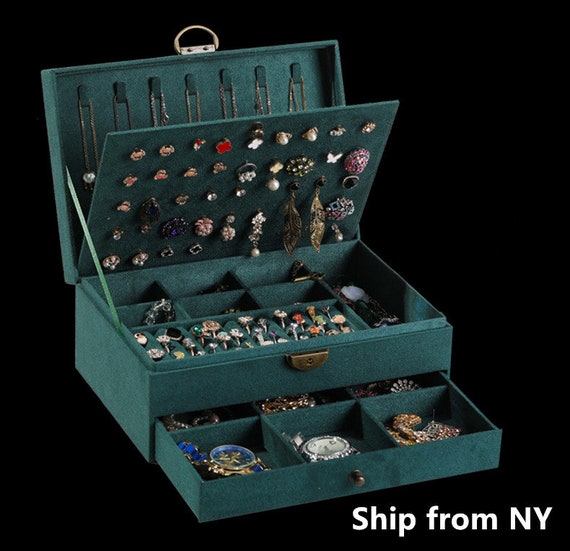 Large Vintage Style Jewelry Box Organizer With Drawer Etsy