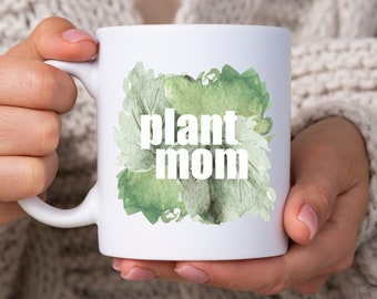 Plant Mom watercolor white glossy mug // FREE SHIPPING // plant lover // houseplants // plant obsessed