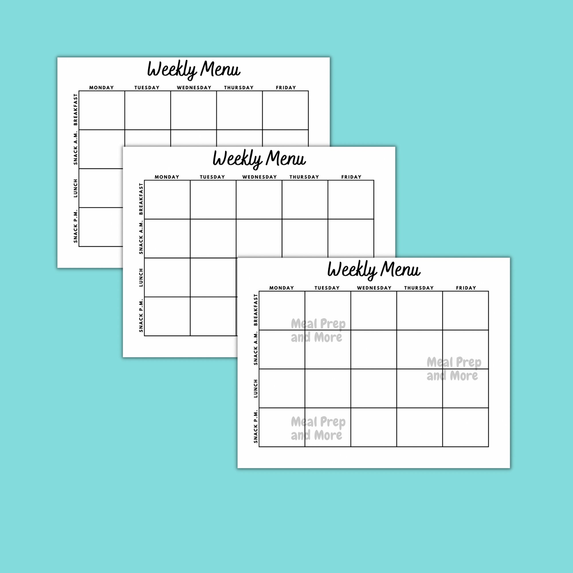 Caregiver Food Log Download - Daycare Weekly Menu - Childcare Meal ...