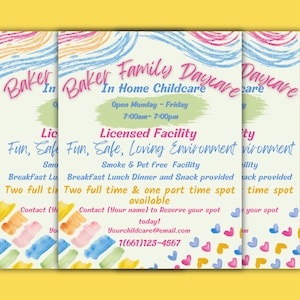 Child Care Provider Editable Advertisement - Daycare Flyer Template - Baby Sitter Business Form - Printable Canva Poster - Play Centre PTO