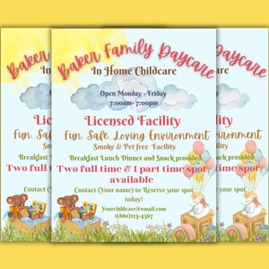 Child Care Provider Editable Advertisement - Daycare Flyer Template - Baby Sitter Business Form - Printable Canva Poster - Play Centre PTO