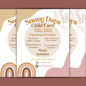 Child Care Provider Editable Advertisement - Daycare Flyer Template - Baby Sitter Business Form - Printable Canva Poster - Play Centre PTO