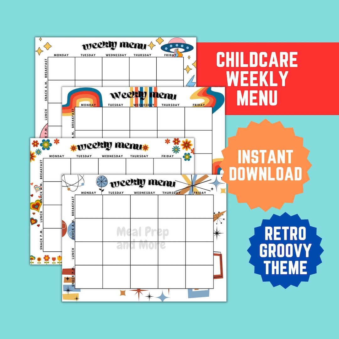Childcare Weekly Menu Log Download Multipack Retro Daycare Food Tracker