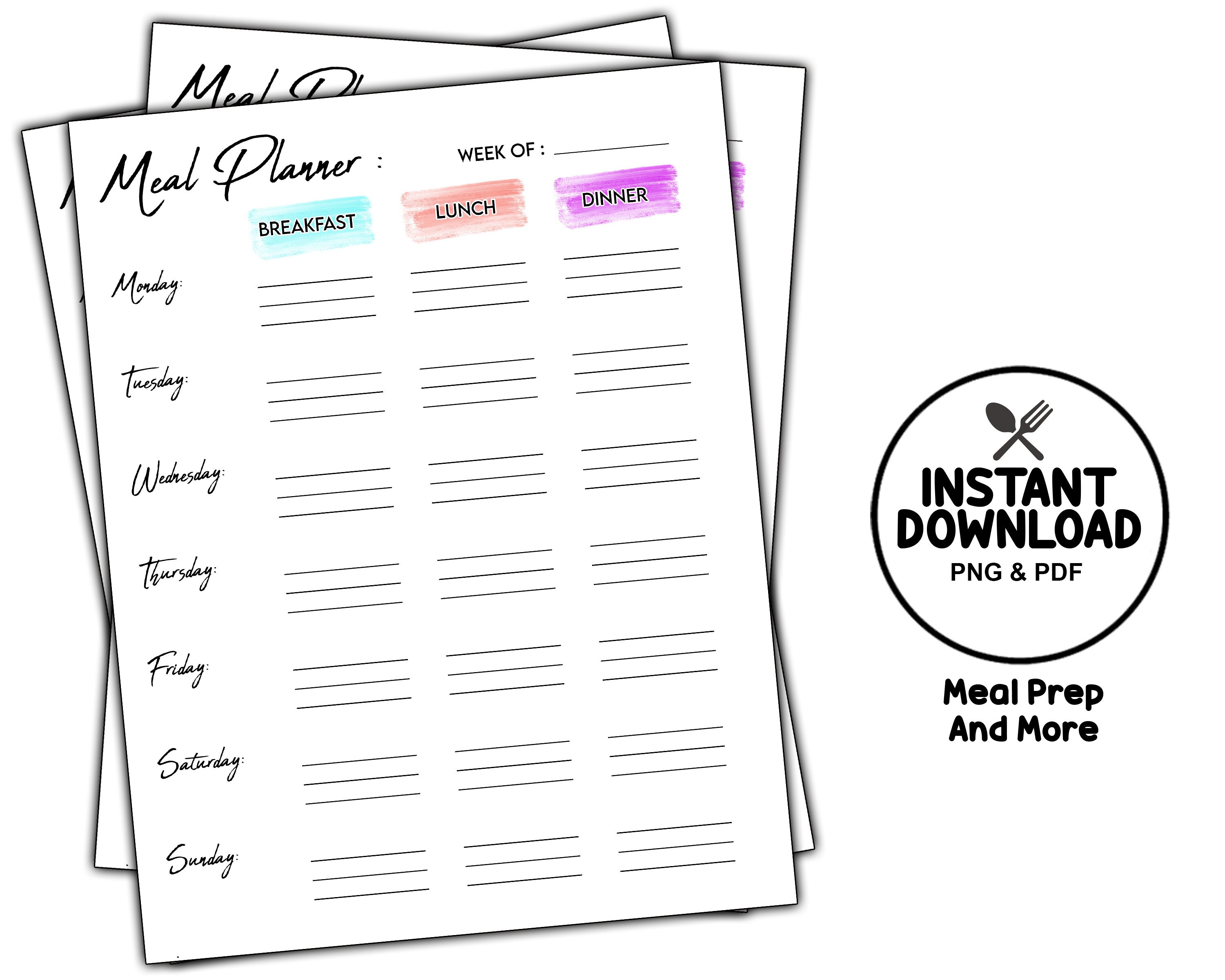 READY TO PRINT Meal Plan Form Digital File - Etsy