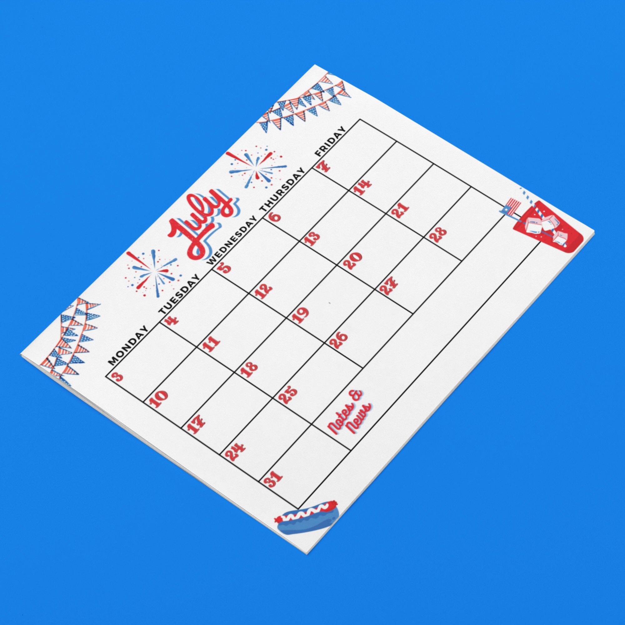 July Calendar Editable Template Daycare Meal Tracker Etsy