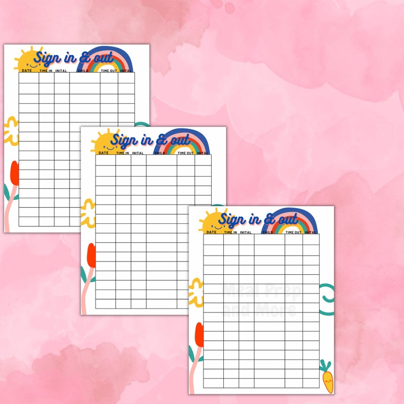 Childcare Sign in Sheet Download Cute Daycare School Attendance Log ...