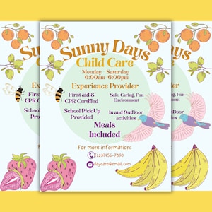 Child Care Provider Editable Advertisement - Daycare Flyer Template - Baby Sitter Business Form - Printable Canva Poster - Play Centre PTO