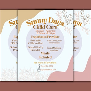 Child Care Provider Editable Advertisement - Daycare Flyer Template - Baby Sitter Business Form - Printable Canva Poster - Play Centre PTO