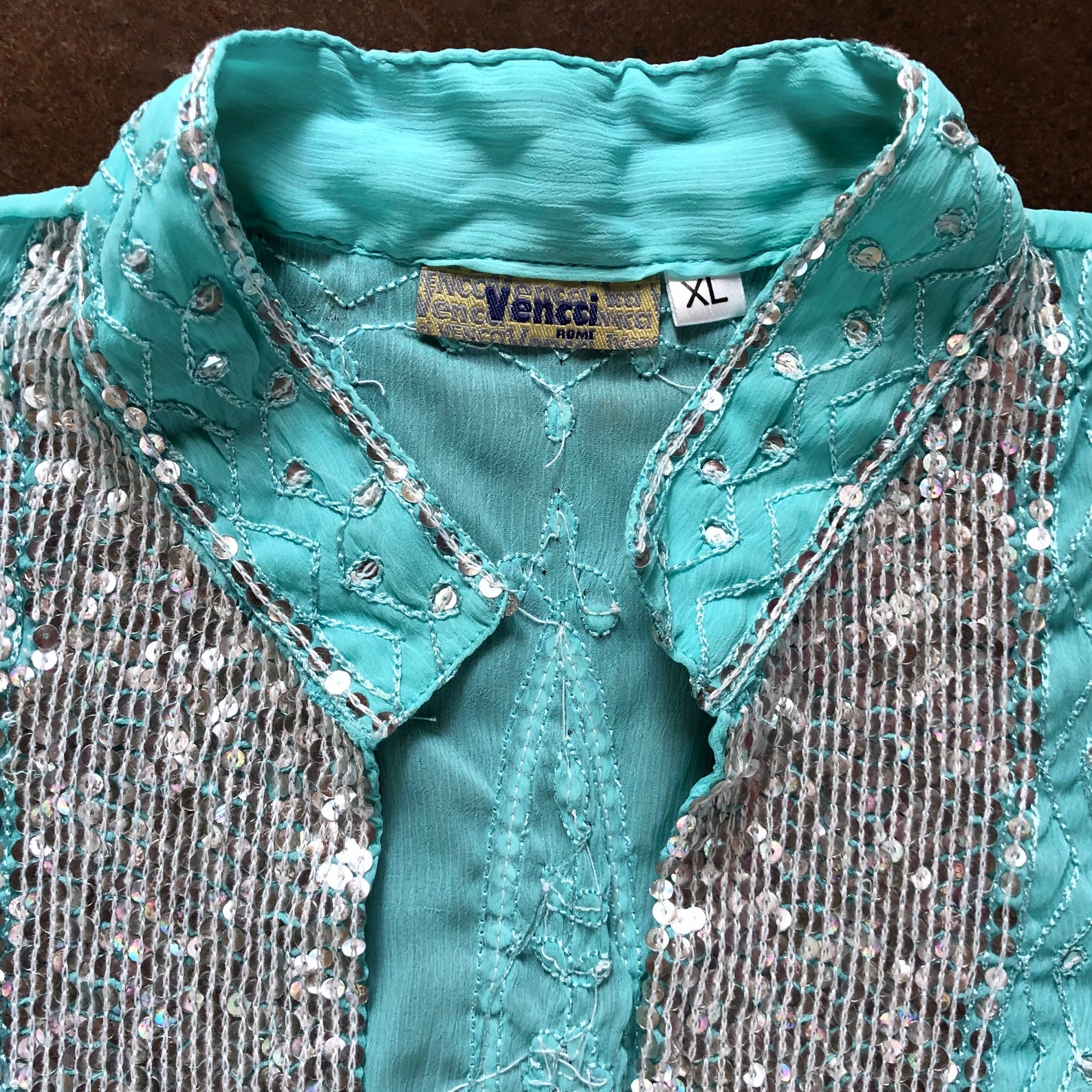 Vintage Y2K Indian Sheer Silk Chiffon Pastel Turquoise Silver Etsy